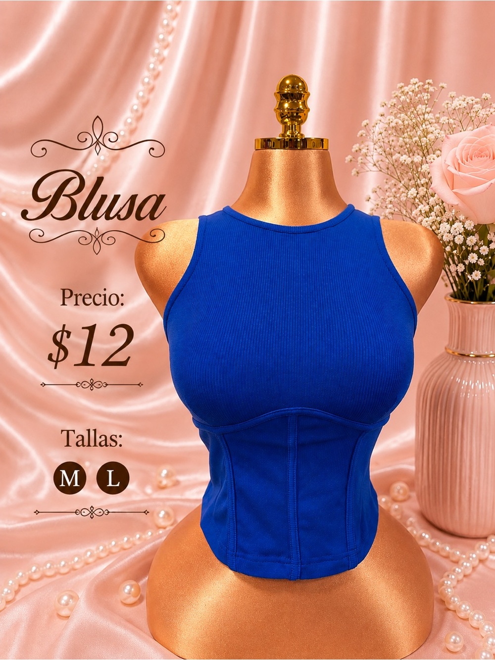 Royal Blue Ribbed Corset Tank Top M/L